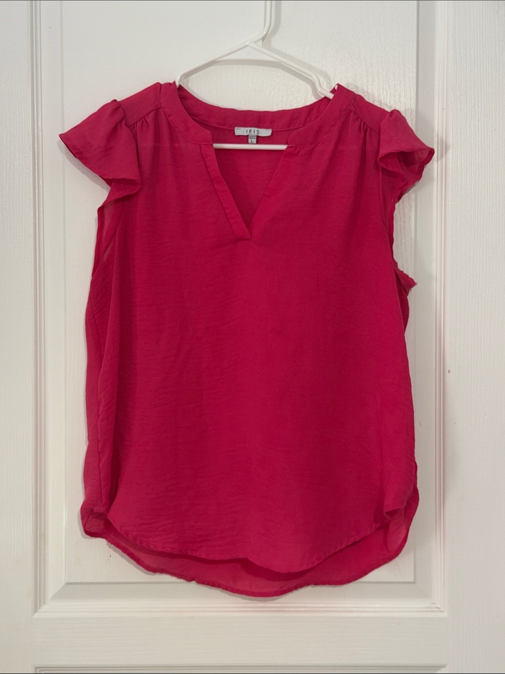 iris Fuchsia V-Neck Flutter Sleeve Blouse